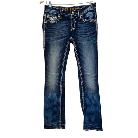 Rock Revival Womens Western Kai Bootcut Jeans Size 27 Distressed Embroidered - Picture 1 of 10